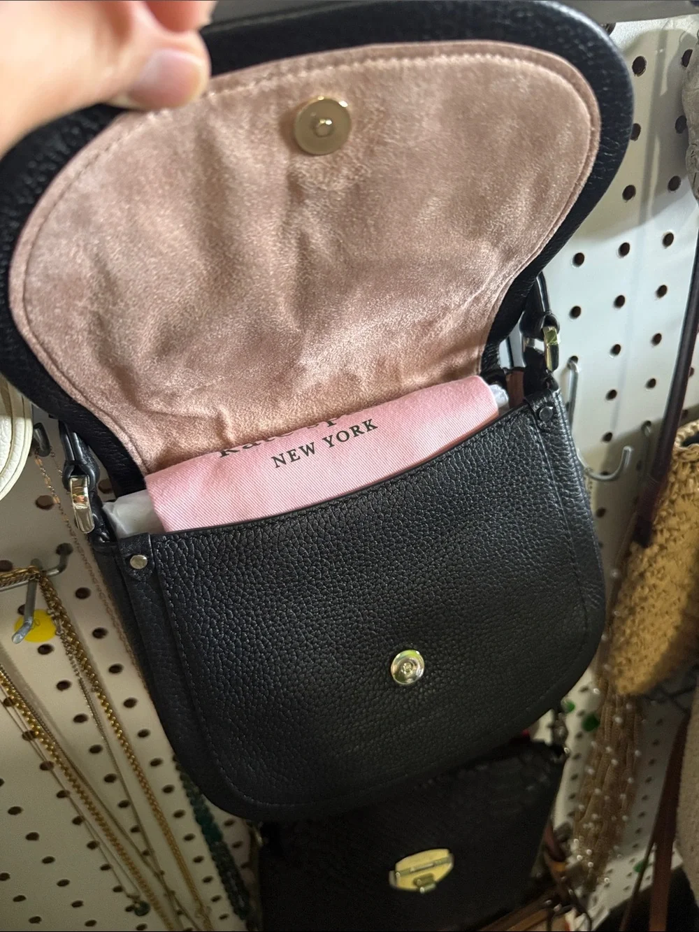 NWT kate spade Black Pebbled Leather Saddle Crossbody with Gold Logo